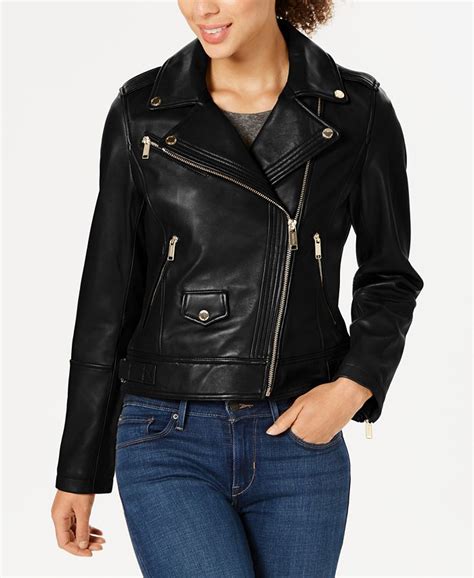 michael kors hooded leather motorcycle jacket|Michael Kors petite leather jacket.